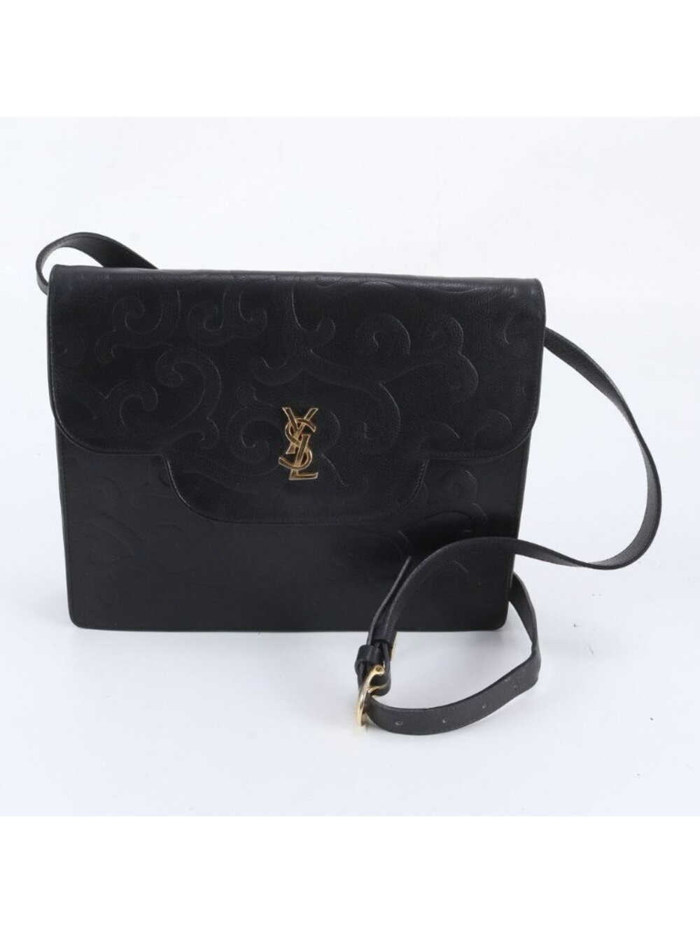 Saint Laurent Vintage YSL Arabesque Leather Shoulder Bag Crossbody Black